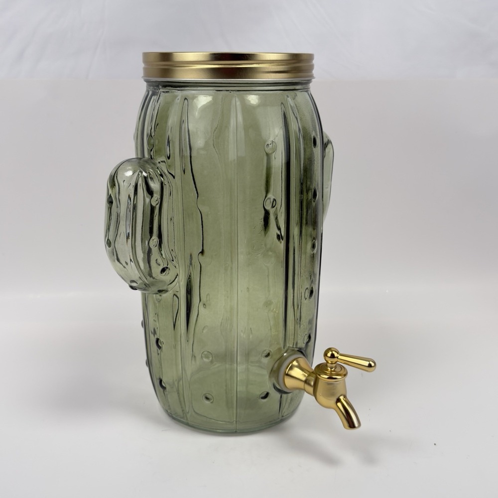 World Market Cactus Glass Beverage Dispenser Green Gold Spigot Southwestern